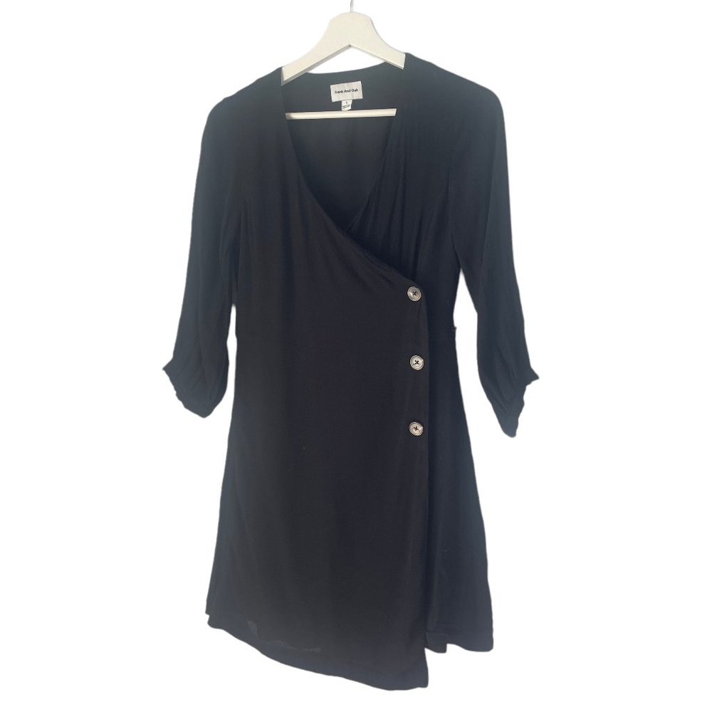Frank & Oak Black Wrap Mini Dress Size Small LBD Classic Summer Cute Feminine